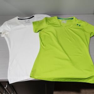 Under Armour Women's Heat Gear Lime Green and White Tees